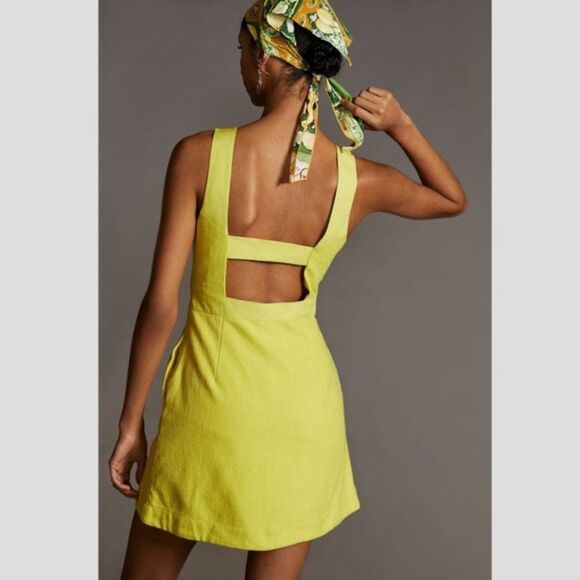 Anthropologie Yellow Green Sundress Sleeveless Square Neck - Picture 5 of 9